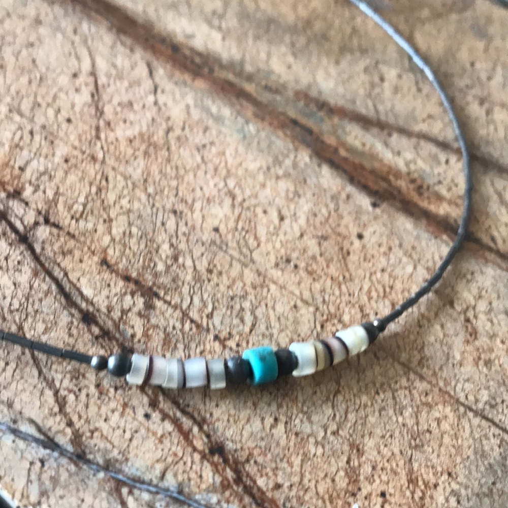 Turquoise/Shell/Silver Bead Choker Vintage